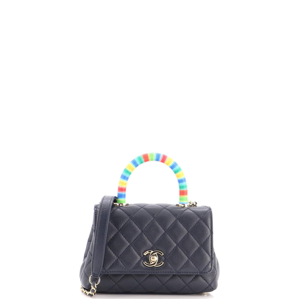 Chanel Extra Mini Coco Top Handle Bag Quilted Goatskin with Multicolor Handle